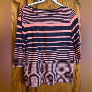 St. John’s Bay Coral and Black Striped Top Size L